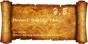 Hevesi Boglárka névjegykártya